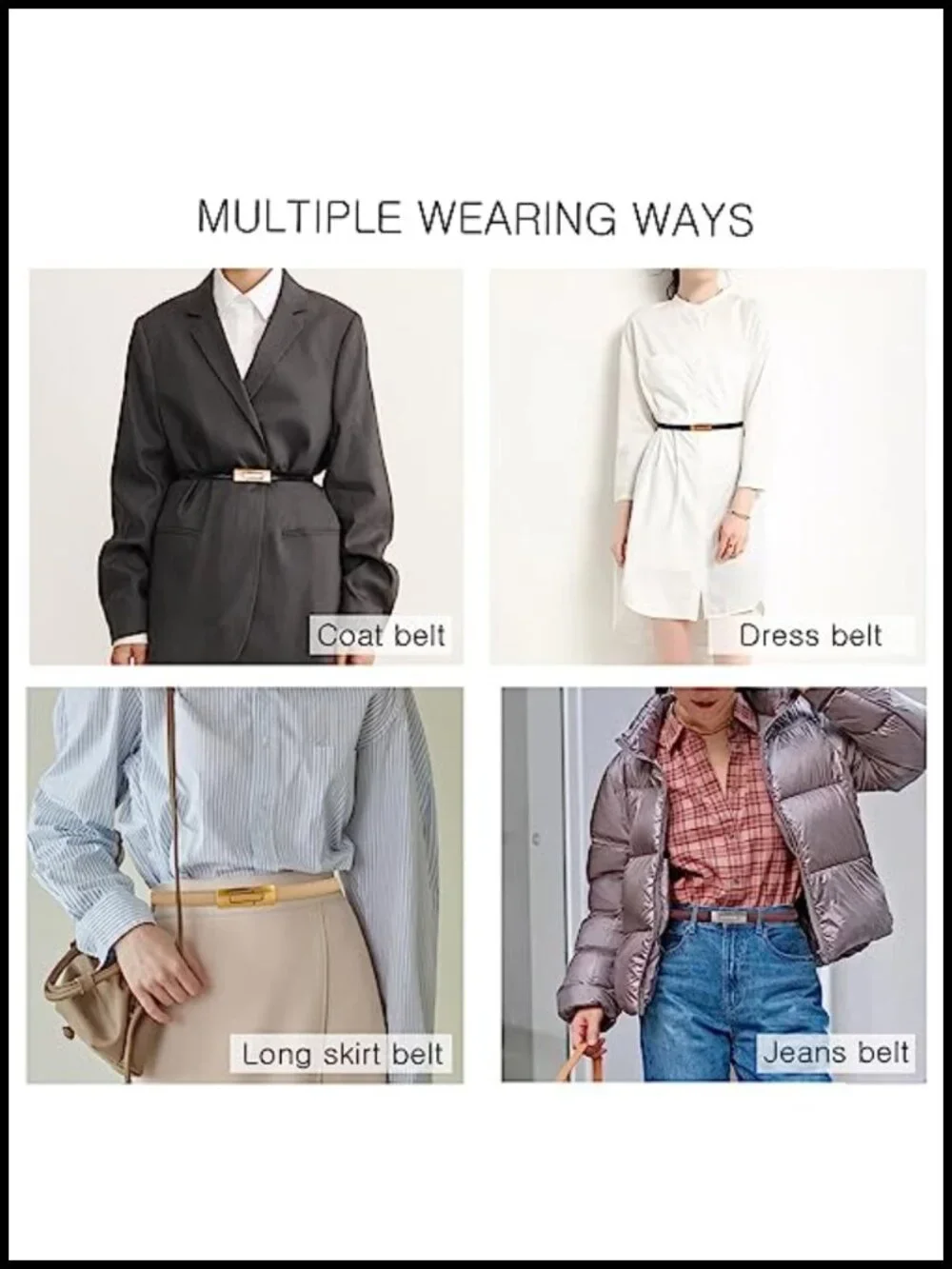 Women's Skinny Cowhide Leather Belt with Interlock Buckle for Dress Jeans Coat
